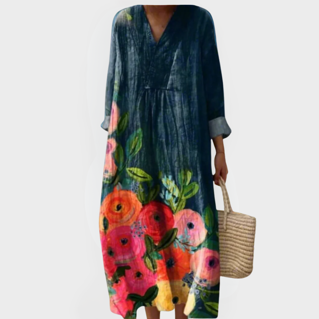 Papaver | Aquarel Bloemen Katoenen Maxi Jurk