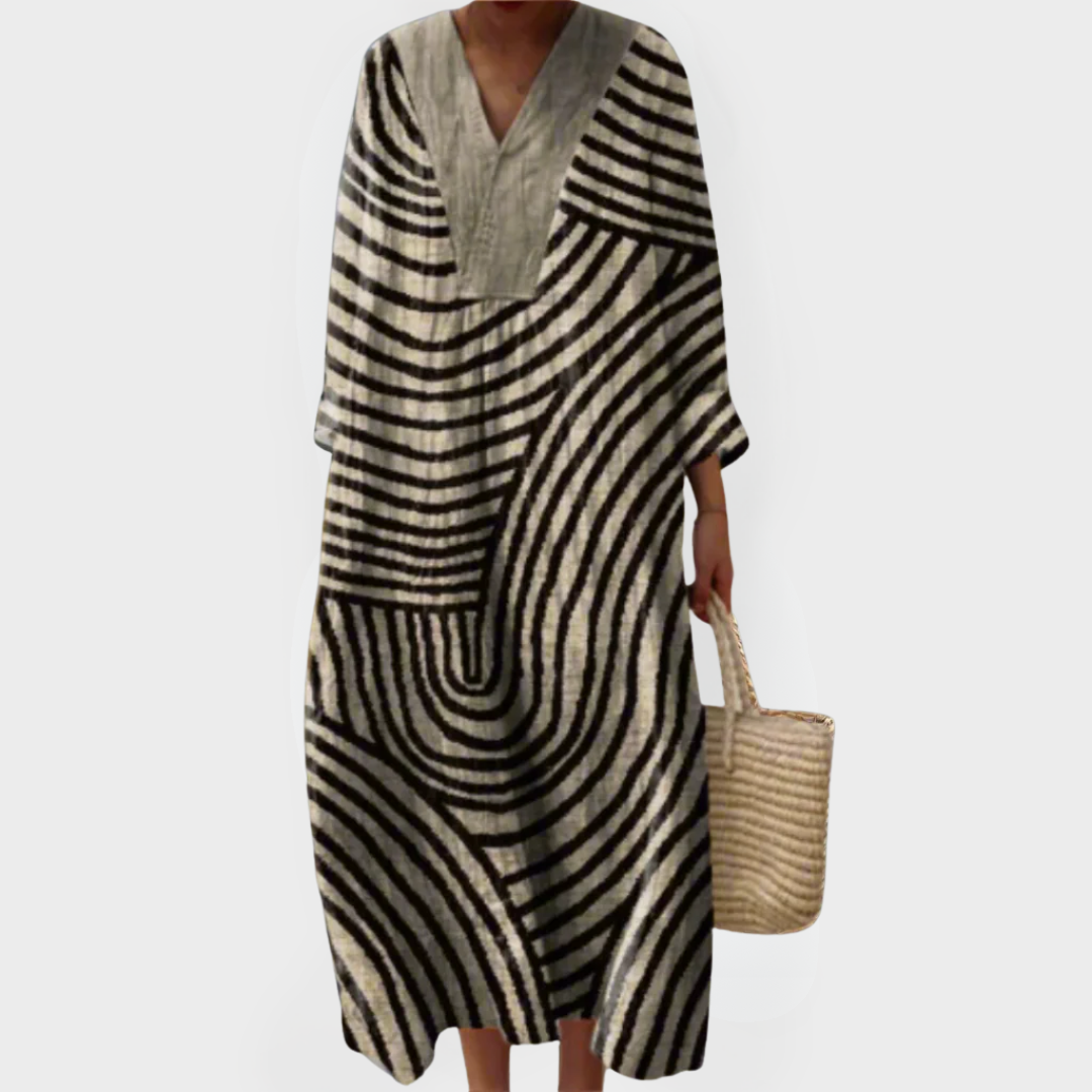 Irene | Monochrome Doolhof Flow Jurk