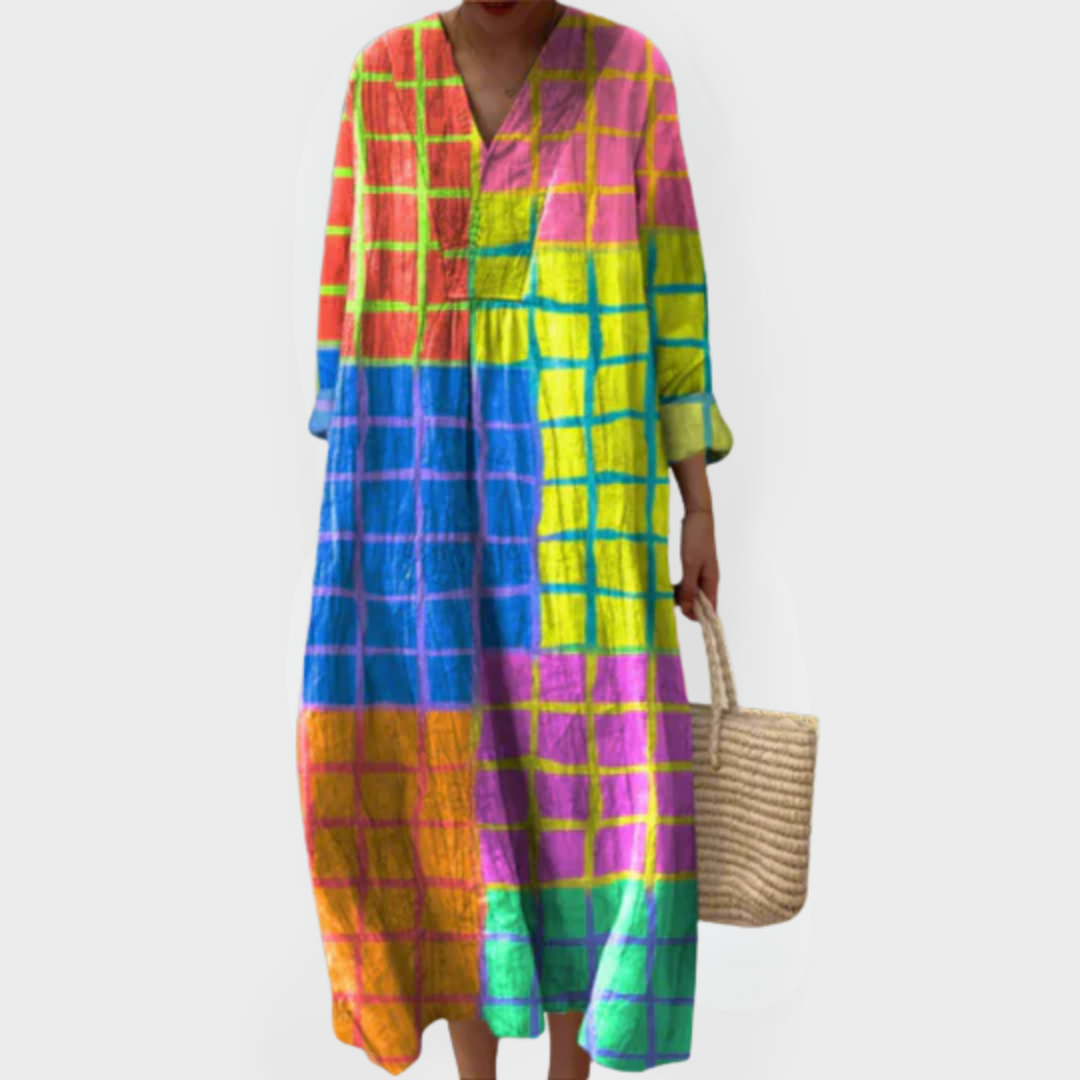 Leona | Vrolijke Grid Maxi Jurk