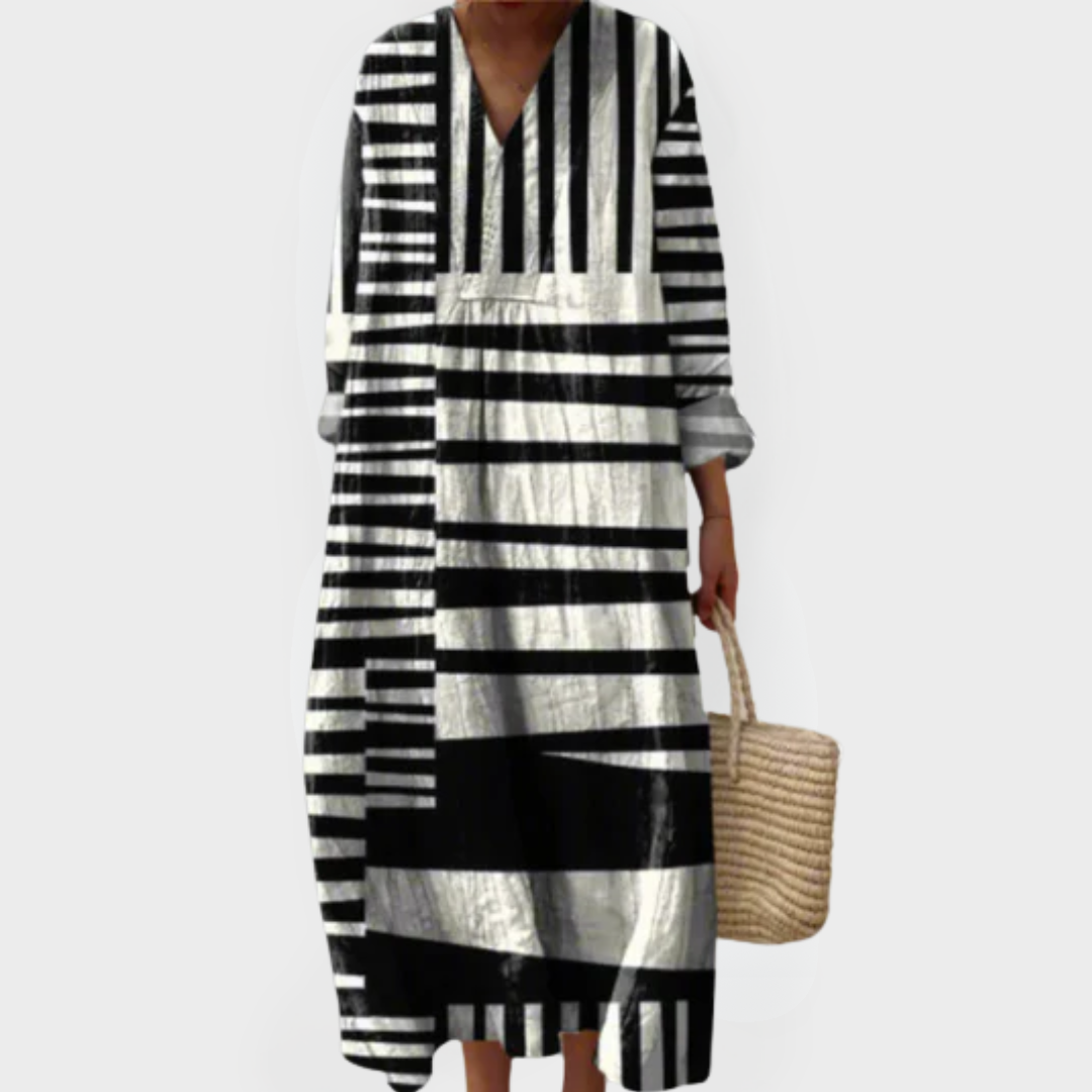 Lydia | Monochrome Stripe Flow Maxi Dress