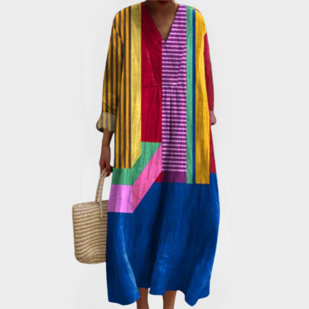 Ruth | Kleurblok Luchtige Maxi-jurk